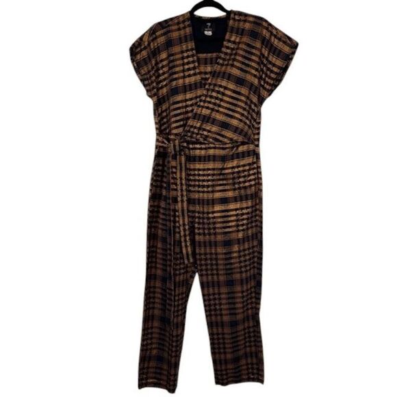 Ace & Zig Wrap Jumpsuit "Barn Wrap" St. Honore Brown Metallic Gold Size Medium - Picture 1 of 14